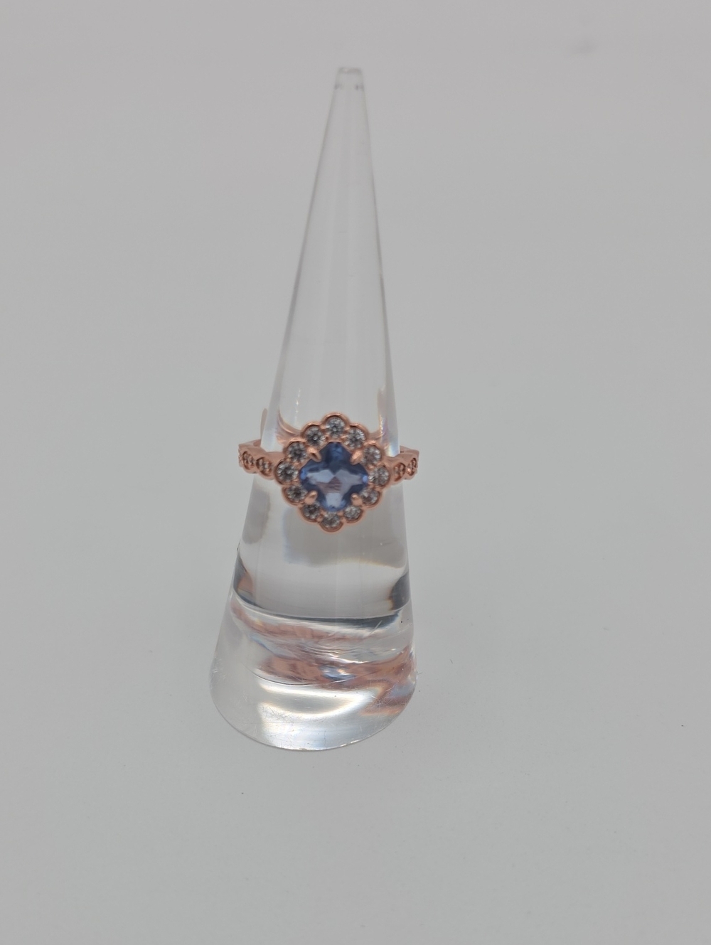Rose Gold Sapphire Flower Halo Ring
